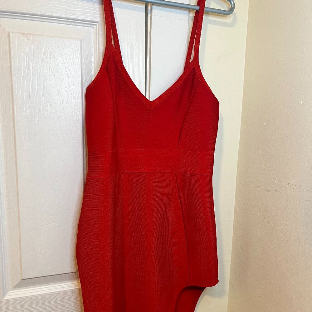 Strapless lady in red dress